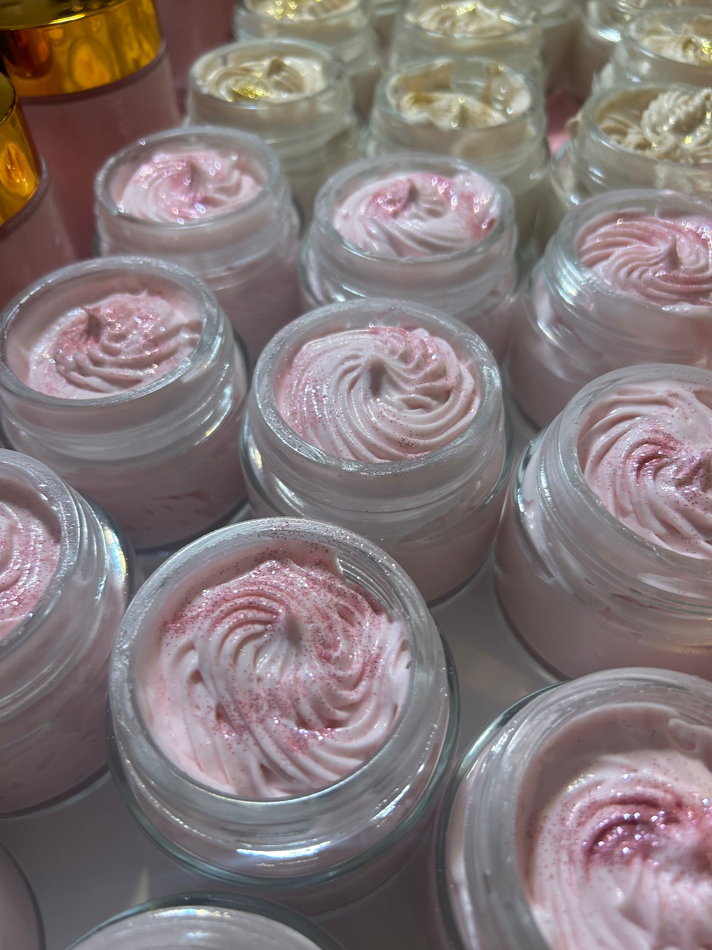 Pink hand crafted shea butter with pink glitter